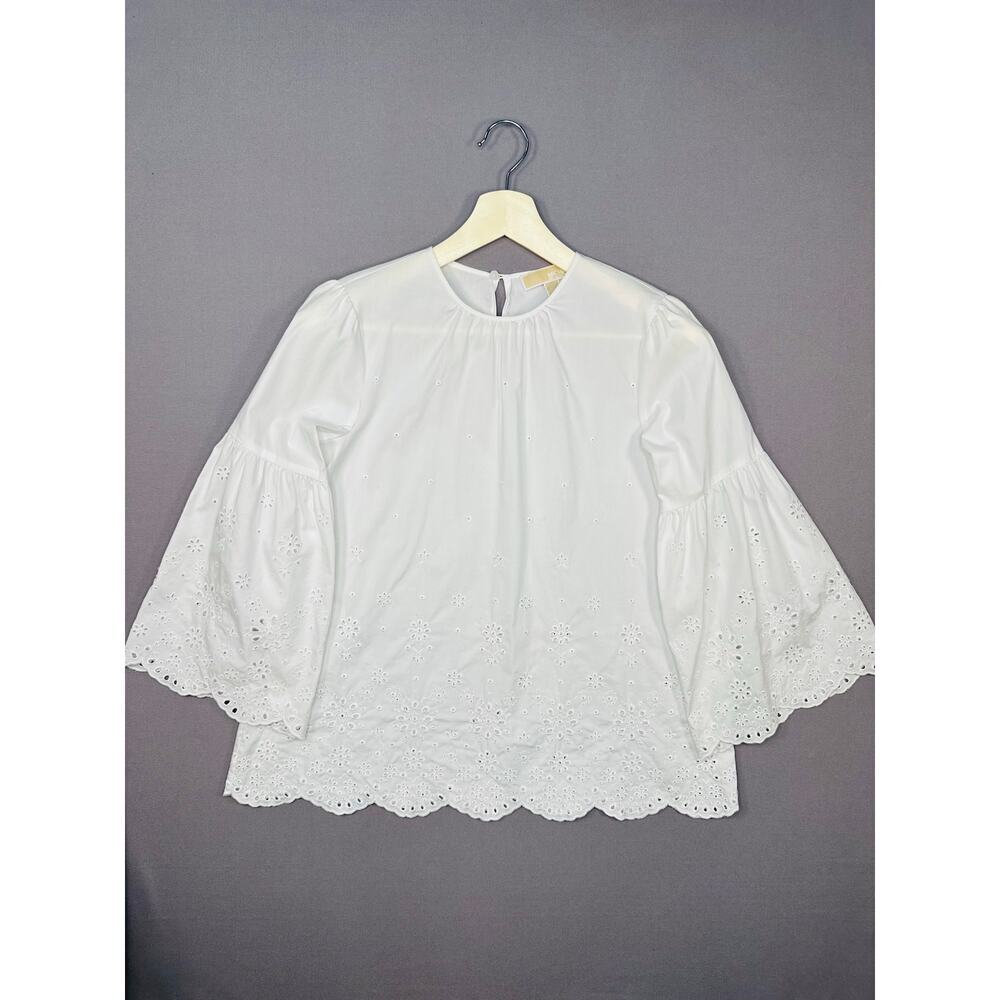 MICHAEL Michael Kors White Eyelet Top with Bell Sleeves
